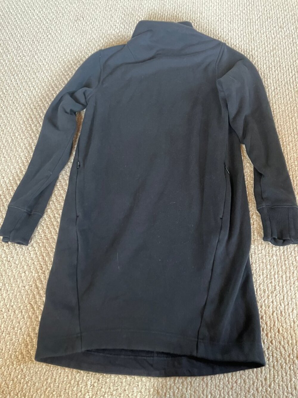 Athleta Women Cozy Karma Asym Sweatshirt Dress Black Thumbholes Warm Soft S